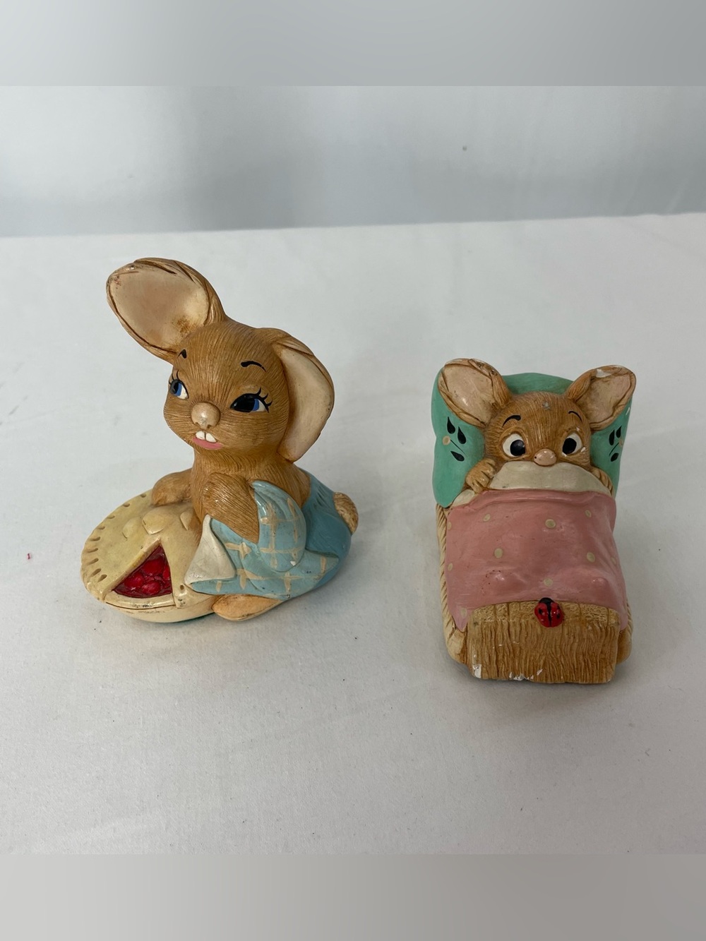 Vintage Pendelfin Pieface & Wakey Rabbit Figurines England Hand Painted
